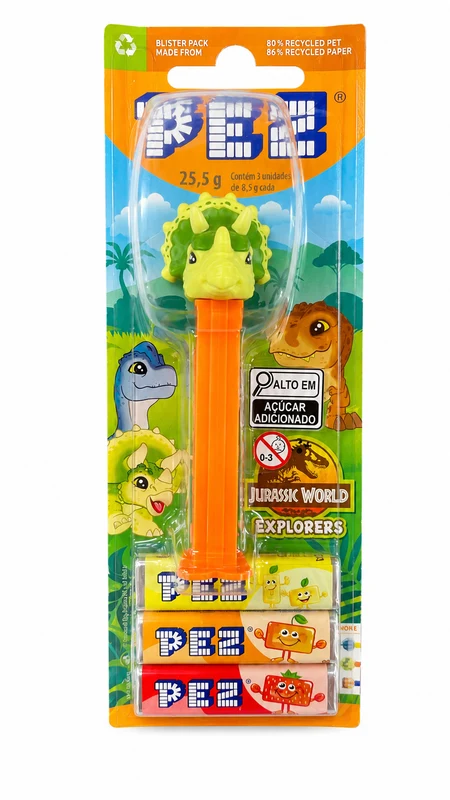 PEZ JURASSIC WORLD EXPLORERS 25,5GR TRICERATOPS-LARANJA