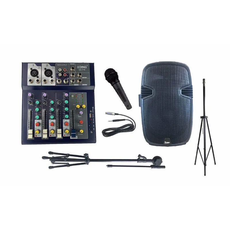 Kit Mesa De Som 4 Canais Le 710 + Caixa 12 + Tripé + Outros