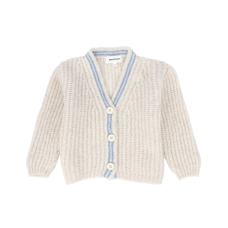 PEQUENO TOCON TAN/BLUE STRIPED BRUSHED KNIT CARDIGAN 9M