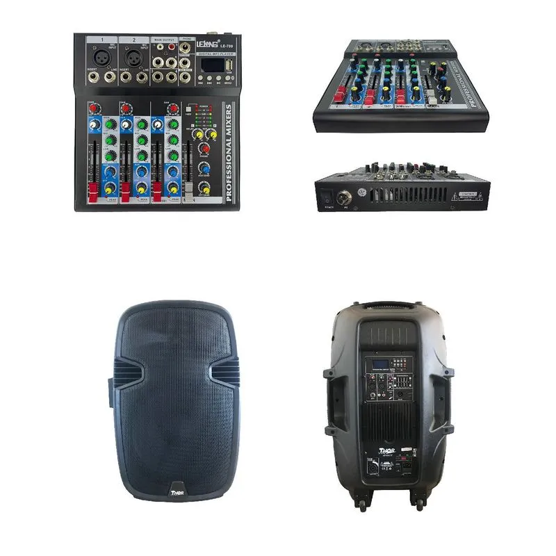 Kit Mesa De Som 4 Canais + 2 Caixas De 12 Ativa Thor