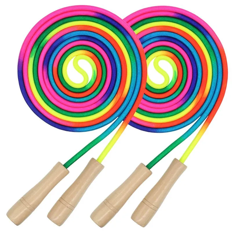 Jump Rope Aceone De 16 Pés De Comprimento Para Crianças, Pacote Com 2 Unidades Com Alça De Madeira
