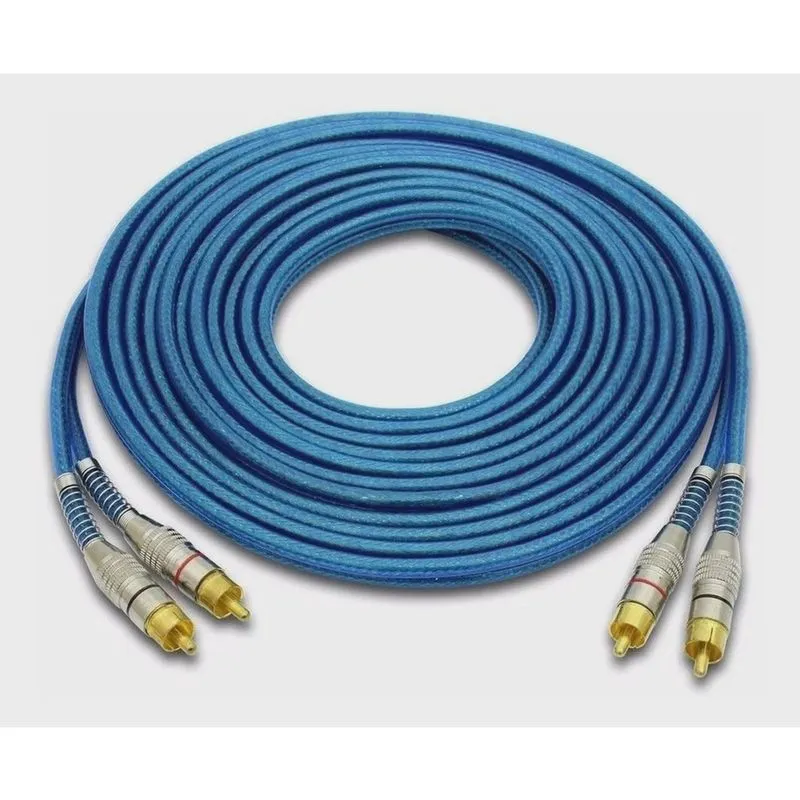 Cabo Rca Blindado 5 Metros Plug Metal Tech One Azul 5mm
