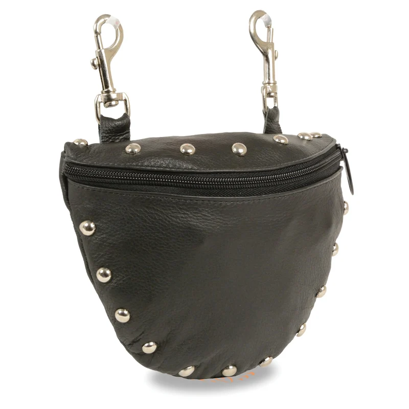 Milwaukee Leather SH197S Women's Black Leather Studded Belt Bag with Belt Clasps Black / One Size