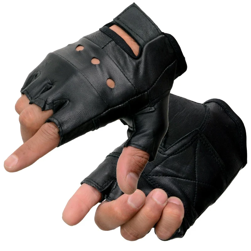 Milwaukee Leather SH216 Men's Black Leather Gel Padded Palm Fingerless Motorcycle Hand Gloves W/ Breathable ‘Open Knuckle’ Black / XX-Large