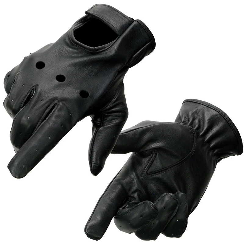 Milwaukee Leather SH247 Men's Black Perforated Leather Full Finger Motorcycle Hand Gloves W/ Breathable ‘Open Knuckle’ Black / Large