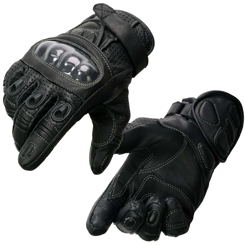 Milwaukee Leather SH298 Men's Black Perforated Leather Racing Motorcycle Gloves w/ Padded Fingers Black / X-Large