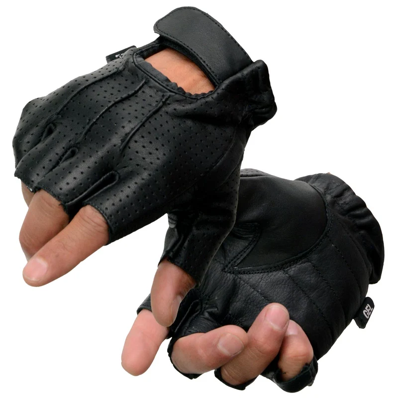 Milwaukee Leather SH357 Men's Black Leather Gel Padded Palm Fingerless Motorcycle Hand Gloves W/ ‘Welted Perforated Leather’ Black / X-Small