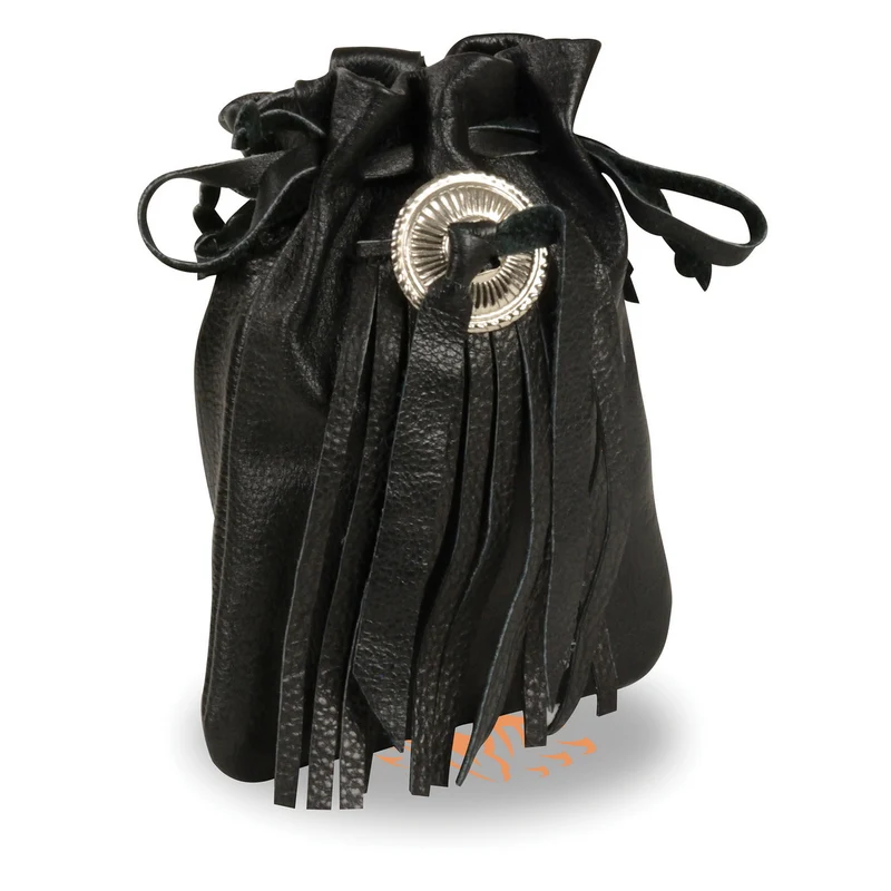 Milwaukee Leather SH550 Leather Draw String Belt Pouch with Belt Clasp Black / One Size