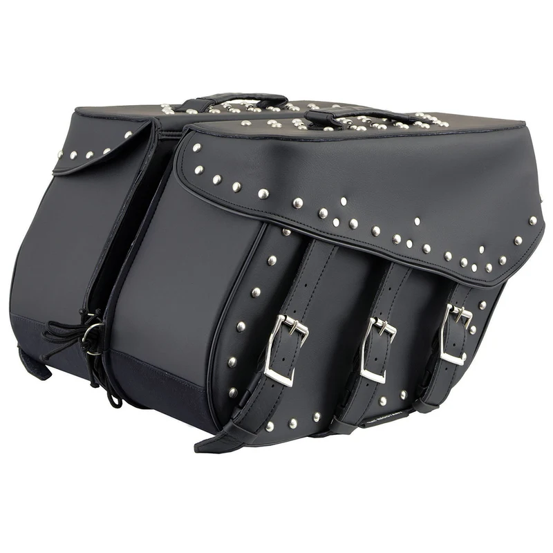 Milwaukee Leather SH551ZB Black PVC Zip Off Chrome Studded Motorcycle Saddlebag Black / One Size