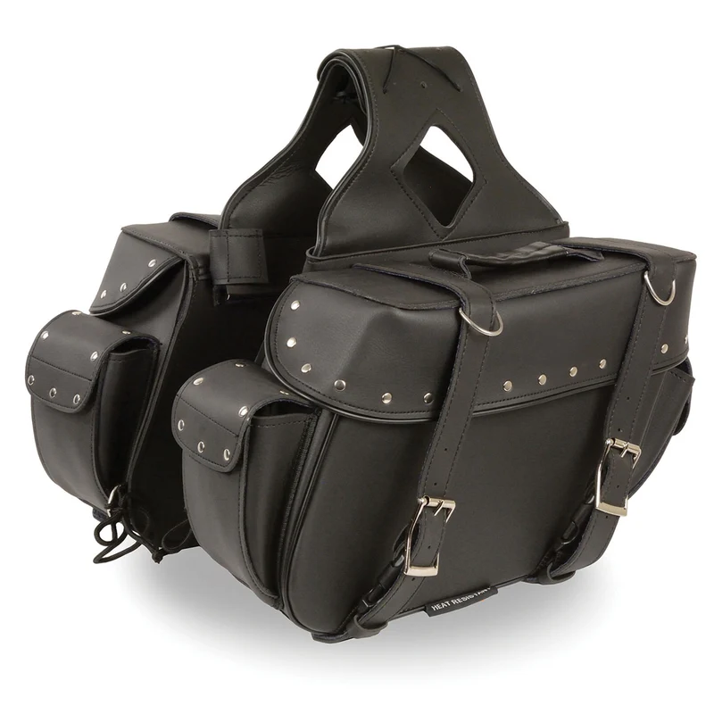 Milwaukee Leather SH574ZB Black Large Zip-Off PVC Throw Over Riveted Motorcycle Saddlebags Black / One Size