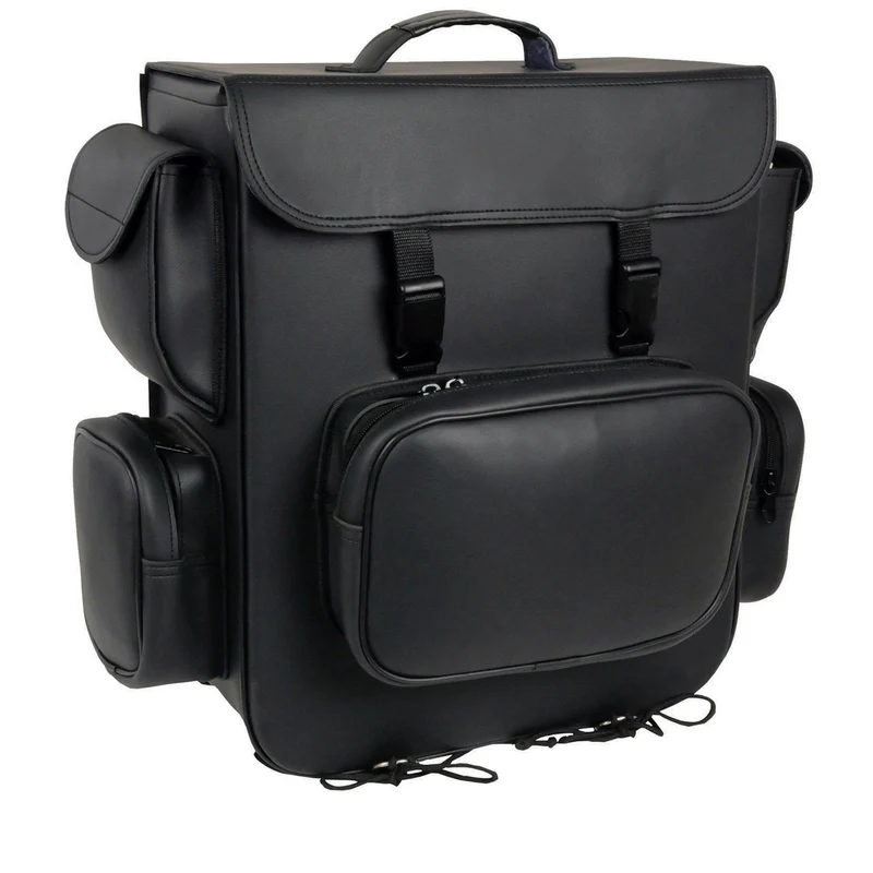 Milwaukee Leather SH584 Large Black PVC Motorcycle Sissy Bar Bag with 5 Bonus Pockets Black / One Size