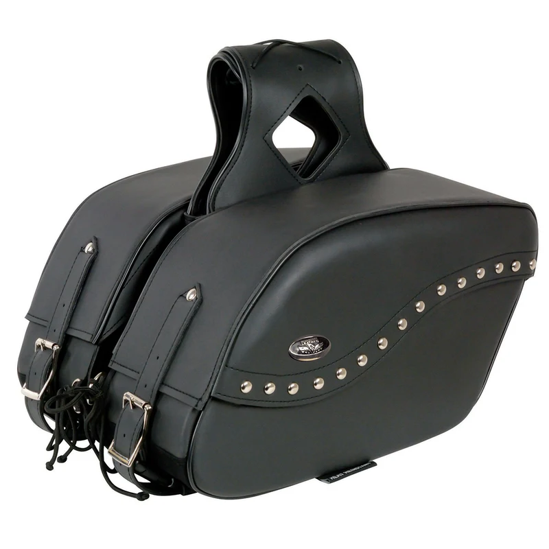 Milwaukee Leather SH646ZB Black Zip-Off PVC Studded Throw Over Motorcycle Saddlebags Black / One Size