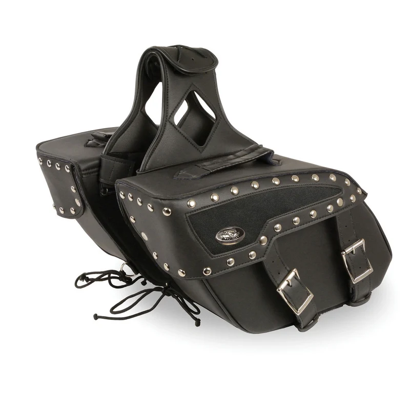 Milwaukee Leather SH658ZB Medium Zip-Off Studded PVC Slanted Throw Over Motorcycle Saddlebag Black / One Size