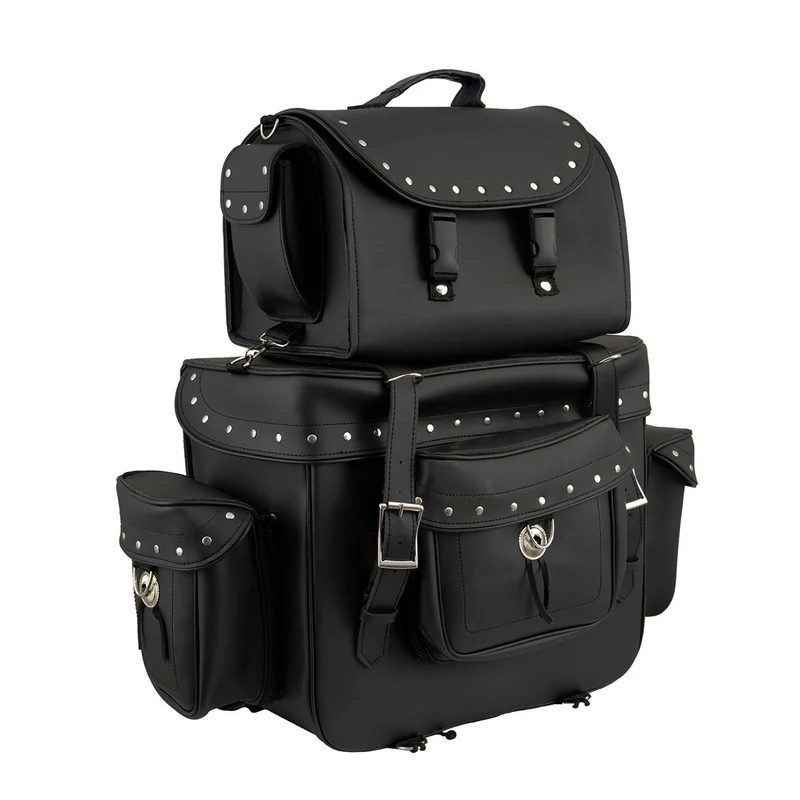 Milwaukee Leather SH660 Large Black 2-Piece PVC Motorcycle Touring Bag Pack Black / Large