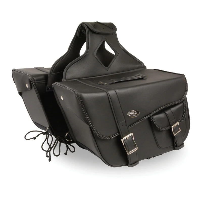 Milwaukee Leather SH665ZB Black Large Braided Zip Off PVC Throw Over Motorcycle Saddlebags Black / One Size