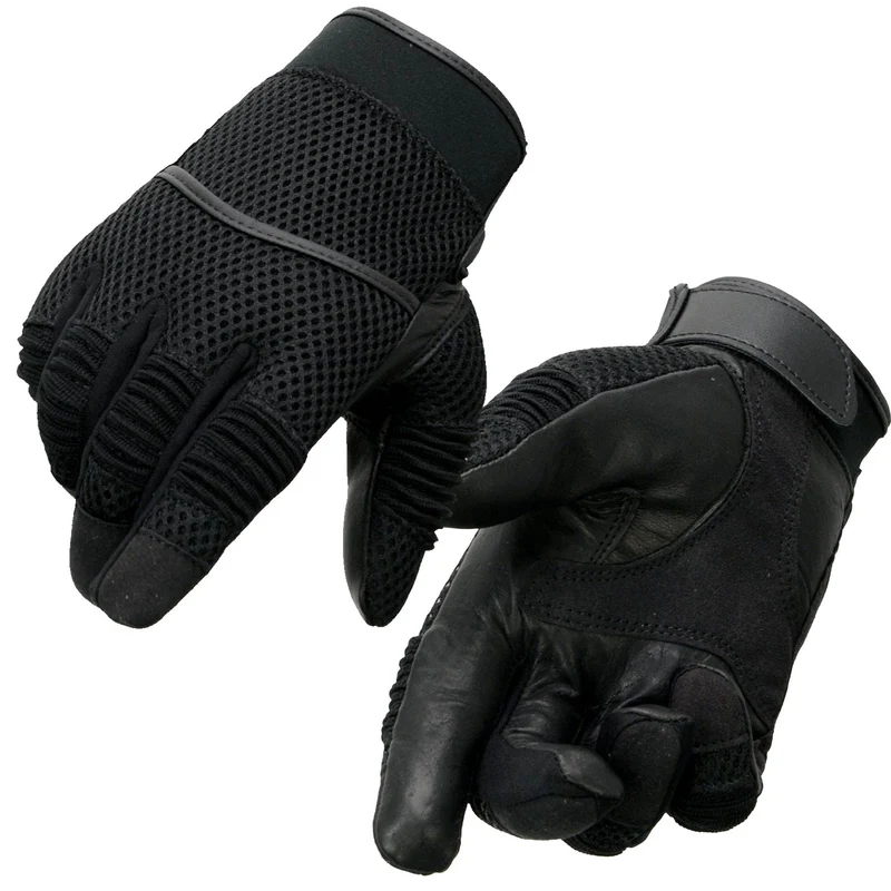 Milwaukee Leather SH791 Men's Black Leather and Black Mesh Combo Racing Motorcycle Hand Gloves W/ Elasticized Fingers Black / XX-Large