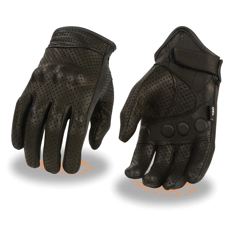 Milwaukee Leather SH810 Men's Black Perforated Leather Motorcycle Riders Gloves with Knuckle Protection Black / X-Large