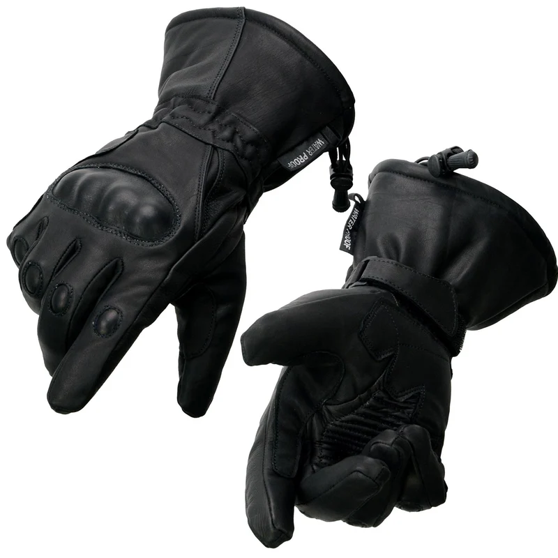 Milwaukee Leather SH815 Men's Black Leather Waterproof Gauntlet Gloves with Hard Knuckles Black / 3X-Large