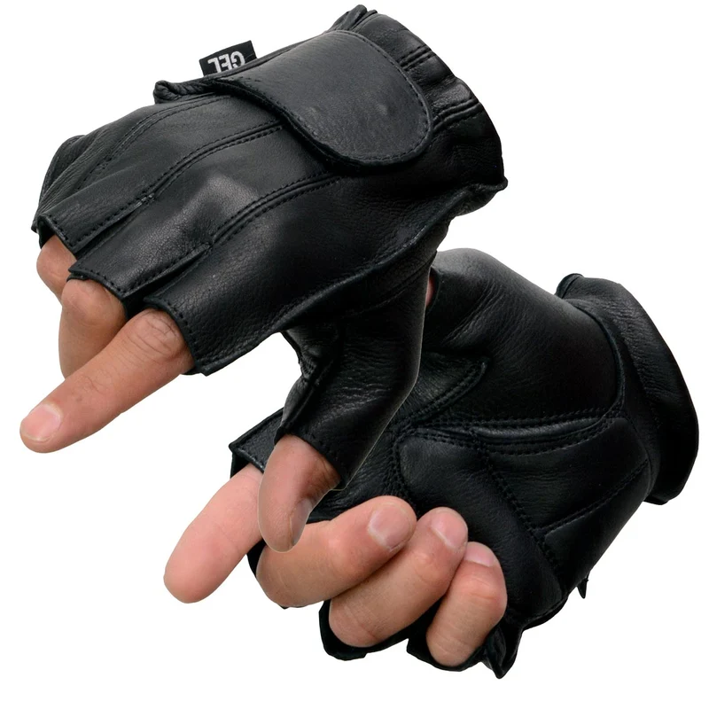 Milwaukee Leather SH850 Men's Black Premium Deer Skin Leather Gel Padded Palm Fingerless Motorcycle Gloves Black / Small