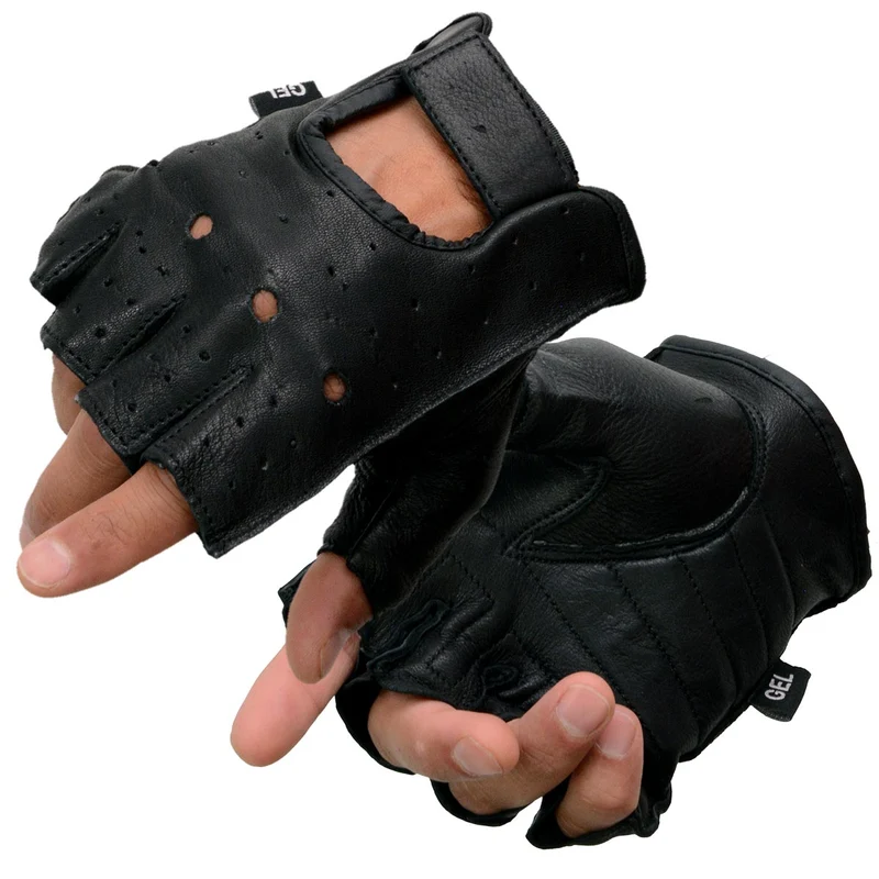 Milwaukee Leather SH851 Men's USA Deer Skin Leather Black Gel Padded Palm Fingerless Motorcycle Riders Gloves Black / 4X-Large