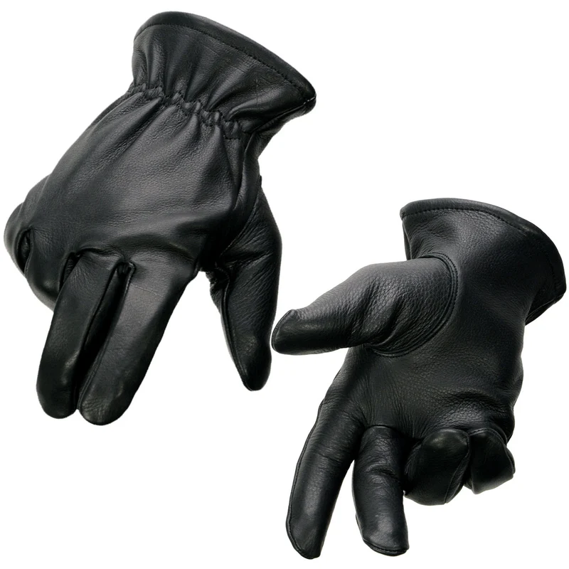 Milwaukee Leather SH858 Men's Thermal Lined USA Deerskin Black Leather Motorcycle Gloves w/ Cinch Wrist Closure Black / Large