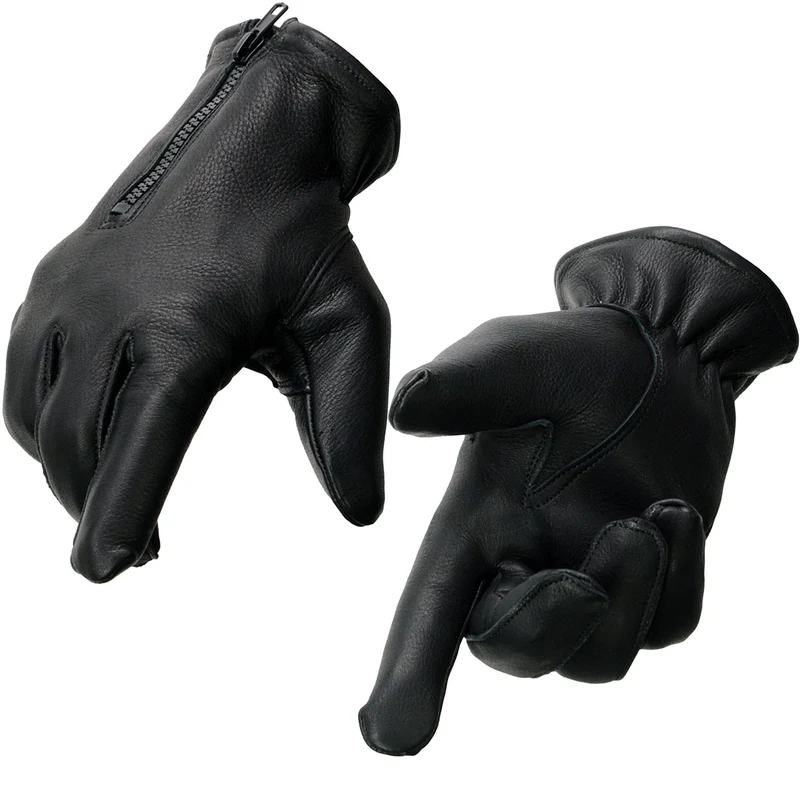 Milwaukee Leather SH866 Men's Thermal Lined USA Deerskin Leather Black Motorcycle Gloves w/ Zipper Closure Black / X-Small