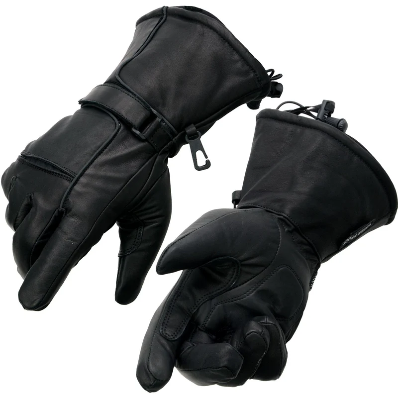 Milwaukee Leather Men's Black Soft Leather Gauntlet Motorcycle Hand Gloves-Waterproof Gel Palm Reflective Piping SH873 Black / 2X-Large