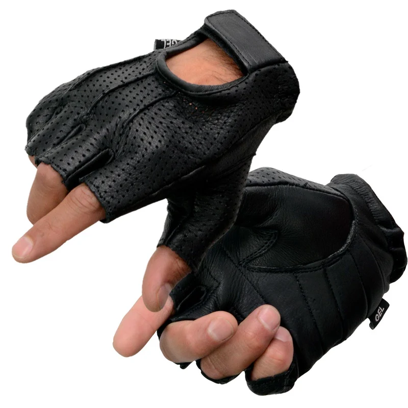 Milwaukee Leather SH877 Men's Fingerless USA Deerskin Black Perforated Leather Motorcycle Gloves w/ Gel Palm Black / X-Large