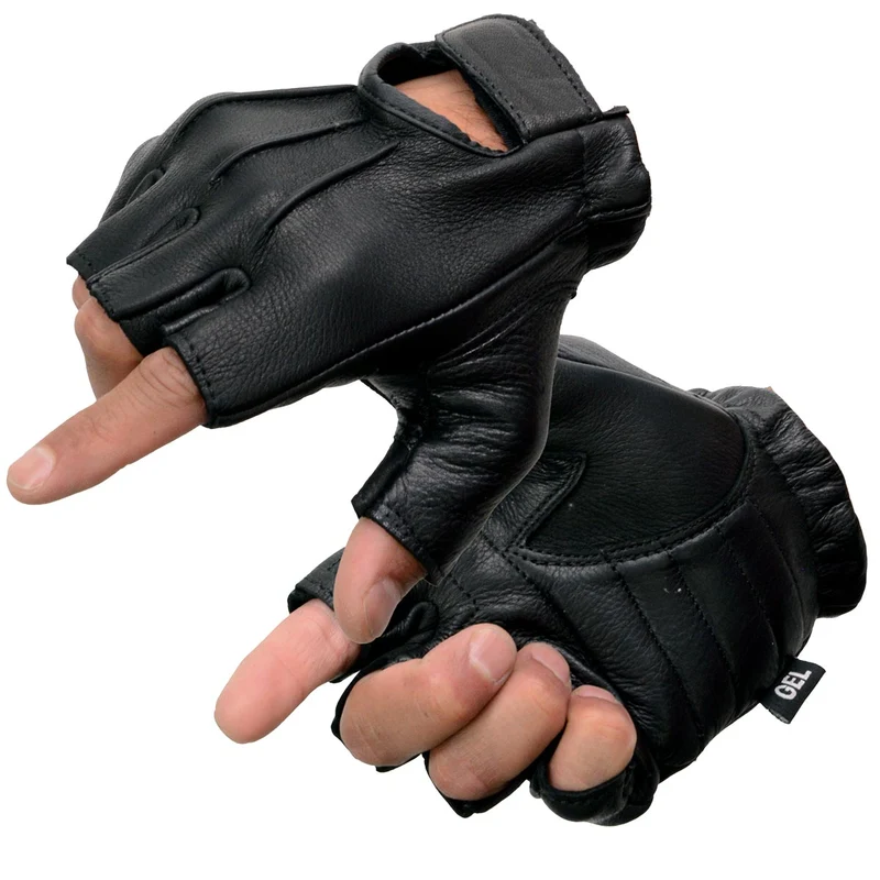 Milwaukee Leather SH878 Men's Fingerless USA Deerskin Black Leather Motorcycle Rider Gloves w/ Gel Padded Palm Black / X-Small