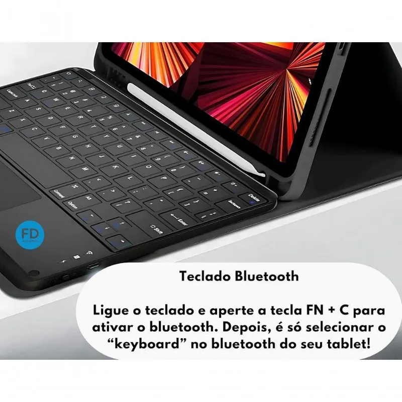 Kit Capa Com Teclado Bluetooth E Mouse Trackpad Para Tablet Proteção Completa Redmi Pad 2 11 Pol