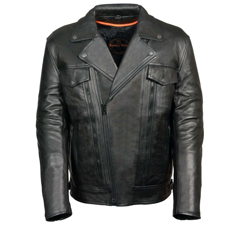 Leather King SH1018 Men's ‘Pistol Pete’ Motorcycle Jacket with Utility Pocket Black / Small