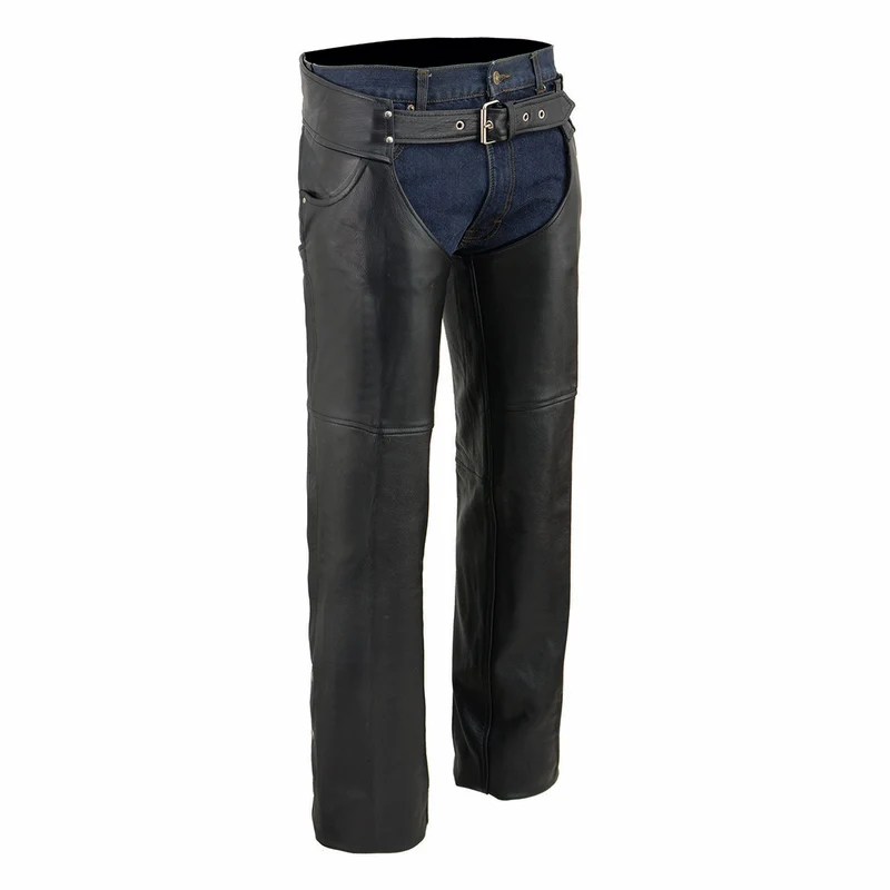 Milwaukee Leather Chaps for Men's Black Premium Leather- Classic Jean Style Pockets Motorcycle Riders Chap - SH1101 Black / 6X-Large