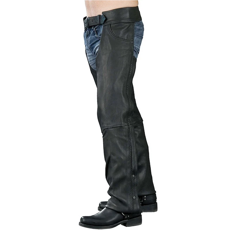 Milwaukee Leather SH1102 Men's Black Braided Leather Jean Style Chaps Black / 4X-Large