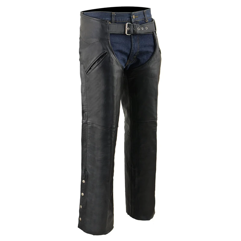 Milwaukee Leather Chaps for Men's Black Leather Slash Pocket- Snap Out Thermal Lined Motorcycle Riders Chap- SH1103 Black / X-Small