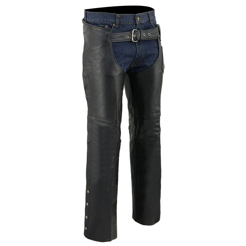 Milwaukee Leather Chaps for Men's Black Premium Leather Fully Lined - Coin Pocket Motorcycle Riders Chap - SH1115 Black / Small