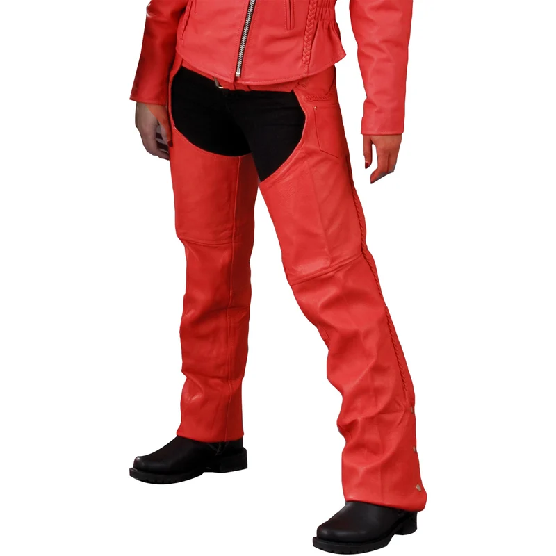 Milwaukee Leather SH1135 Women's 'Braided' Red Classic Leather Chaps Red / X-Large