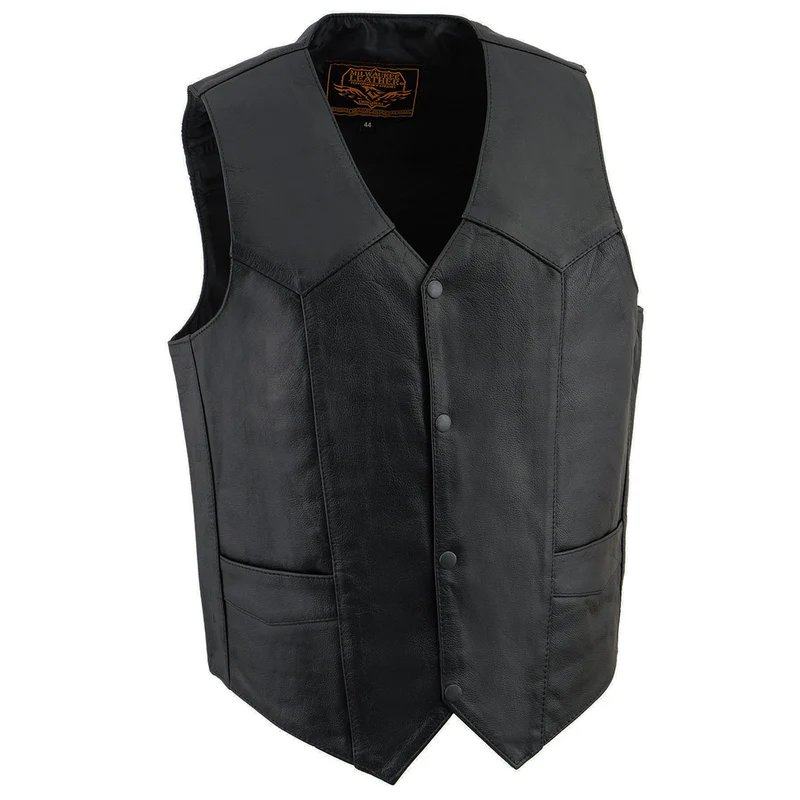 Milwaukee Leather SH131078 Men's Black Leather Classic V-Neck Motorcycle Leather Vest Black / 74