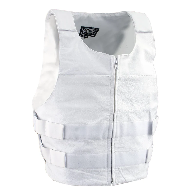 Genuine Leather SH1367ZW Men’s 'Bullet Proof Replica' White Leather Vest White / 52
