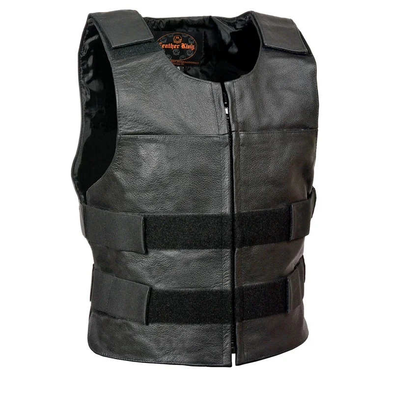 Milwaukee Leather SH1367Z Men's Black Leather Swat Style Rider Vest- Plain Back Panel for Club Patches Black / 60