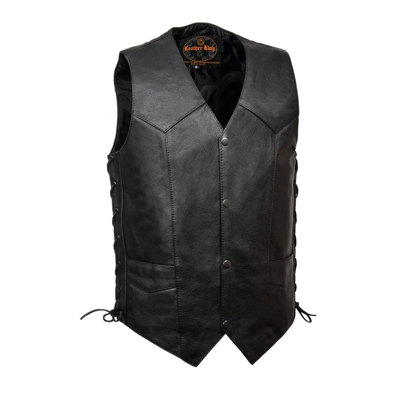 Milwaukee Leather SH1397 Men's Classic Black Leather Side Lace Vest Black / 44