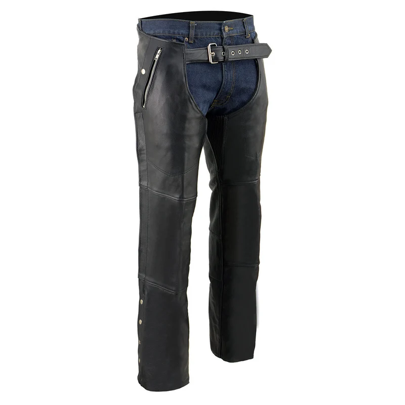 Milwaukee Leather Chaps for Men's Black Leather 4-Pockets - Snap Out Thermal Lined Motorcycle Riders Chap - SH1191C Black / 2X-Small