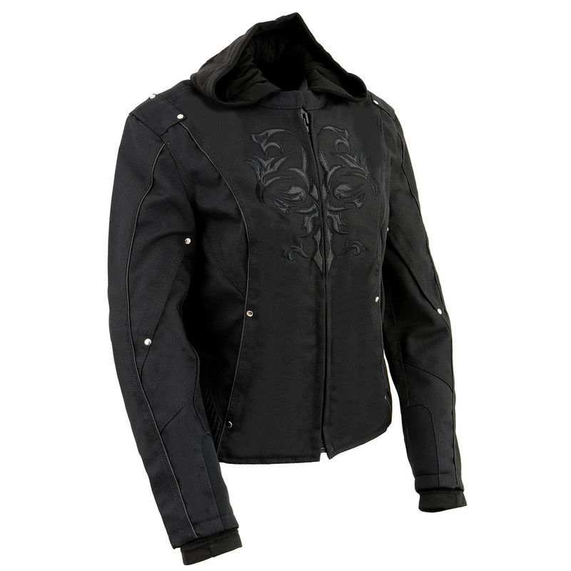 NexGen SH1939 Women's 'Reflective Tribal' Black 3/4 Textile Vented Jacket Black / 4X-Large