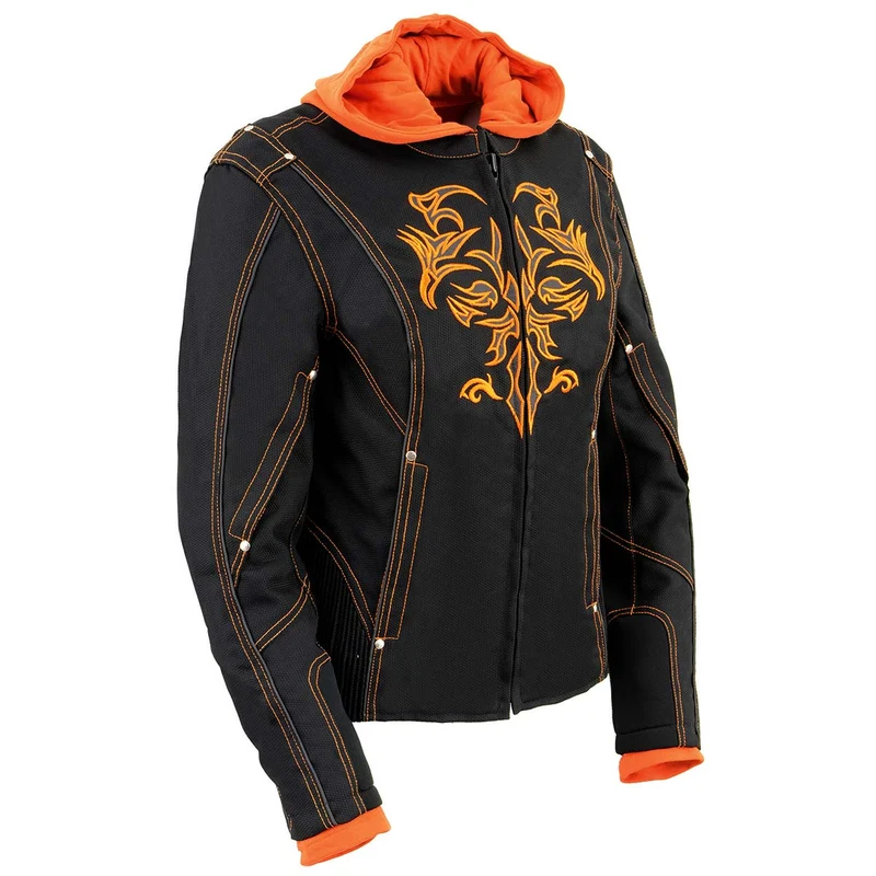 NexGen SH1939 Women's 'Reflective Tribal' Orange and Black 3/4 Textile Vented Jacket Orange / XX-Large