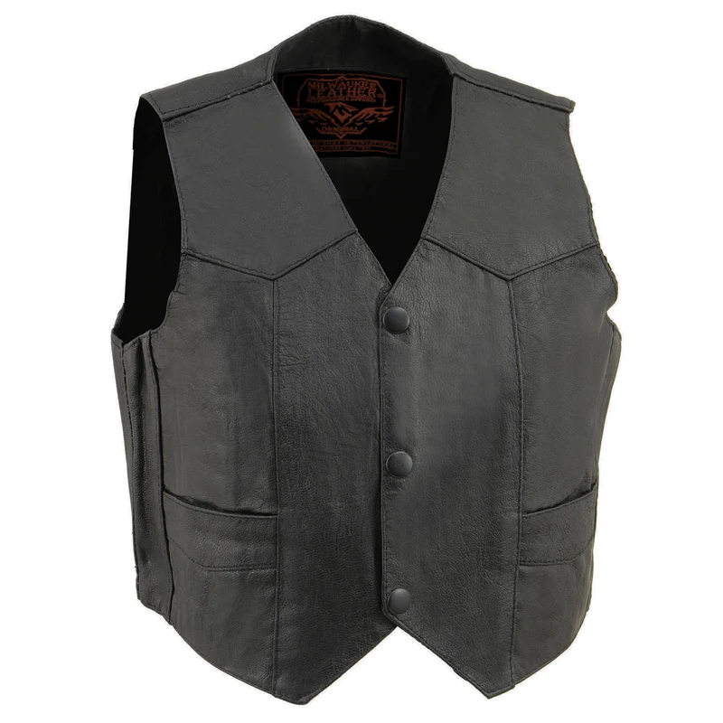 Milwaukee Leather SH2011 Kids Black Classic Three Snap Leather Vest Black / 4X-Large