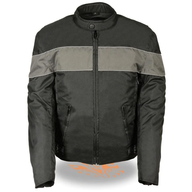NexGen SH212101 Men's Black Textile Moto Jacket with Grey Reflective Striping Grey / Small