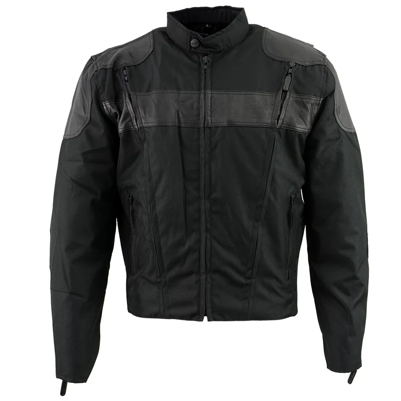 NexGen Men’s SH2177 Black Leather and Textile Vented Racer Jacket Black / Medium
