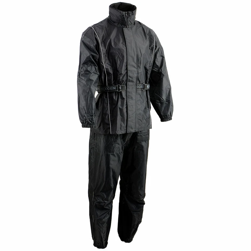 NexGen SH2225 Men's Black Waterproof Rain Suit with Reflective Piping Black / X-Small