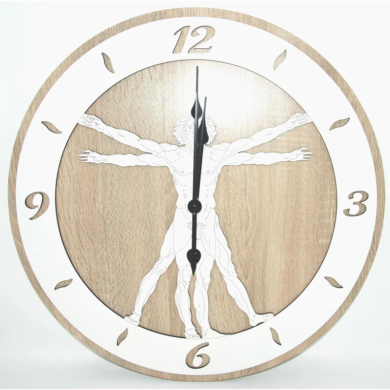 Orologio da parete personalizzabile idea regalo per bomboniera e cerimonia con taglio laser Uomo vitruviano / ø 30 cm