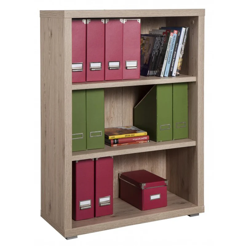 Libreria Bassa con 2 ante e 2 cassetti in legno da ufficio e cameretta arredamento "Made in Italy" Cemento