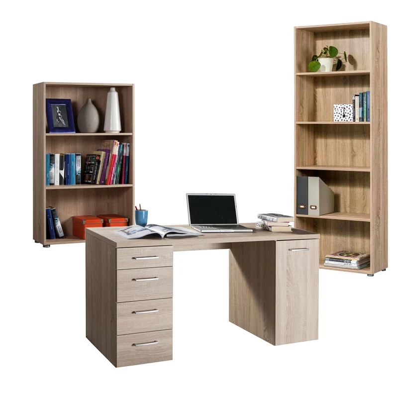 Scrivania con 5 cassetti, postazione porta PC da ufficio e cameretta 140 cm Made in Italy Rovere / Ufficio Completo